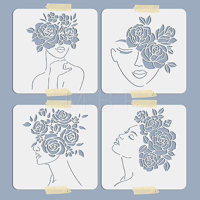 4Pcs 4 Styles PET Hollow Out Drawing Painting Stencils DIY-WH0411-026-1