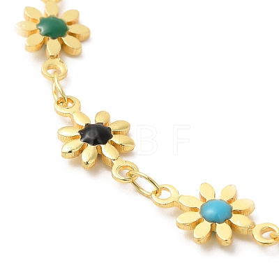 Colorful Enamel Flower Link Chain Necklaces NJEW-G100-04G-1