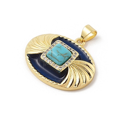 Brass Pave Synthetic Turquoise Pendants KK-U047-20G-01-1