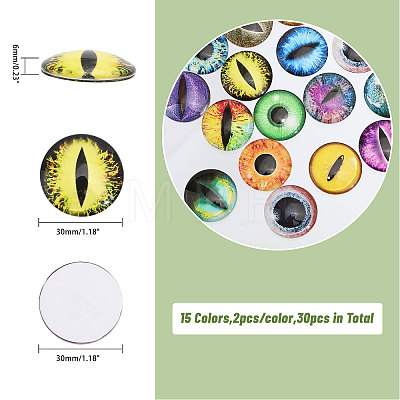 CHGCRAFT 30Pcs 15 Colors Luminous Self Adhesive Glass Eyes Cabochons DIY-CA0006-29-1