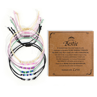 Adjustable Glass Seed Beaded Friendship Braided Bracelet Sets BE2039-4-1