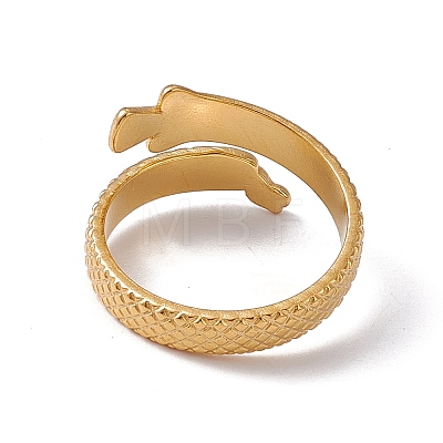 Ion Plating(IP) 304 Stainless Steel Ring Arowana Fish Wrap Open Cuff Ring for Women RJEW-C045-21G-1