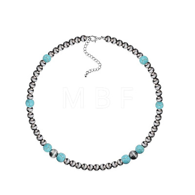 Western Style Synthetic Turquoise Round Beaded Necklaces for Navajo Men and Women MO2415-1-1