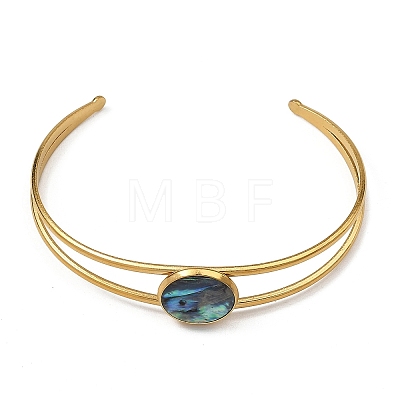 304 Stainless Steel & Natural Paua Shell Cuff Bangles for Women BJEW-JB14122-02-1