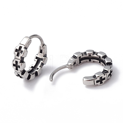 316 Stainless Steel Cross Hoop Earrings for Men Women EJEW-C045-06-1