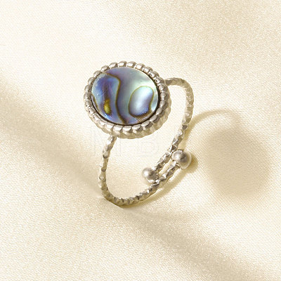 304 Stainless Steel with Natural Shell Cuff Open Rings for Women IP2292-2-1