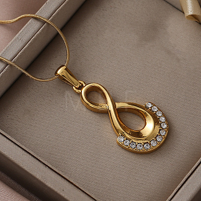 Minimalist 316 Surgical Stainless Steel with Clear Glass 8-Character Gourd Pendant Necklaces for Women HP6344-1