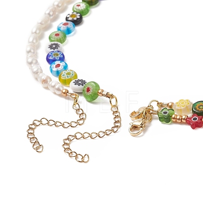 2Pcs 2 Styles Handmade Millefiori Glass & Natural Pearl & Glass Seed Beaded Necklaces Set for Women NJEW-JN04185-1