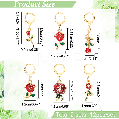 12Pcs 6 Style Valentine's Day Theme Alloy Enamel Rose Flower Charms Locking Stitch Markers HJEW-PH01624-1
