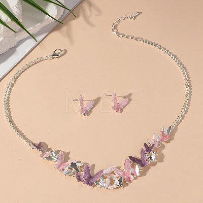 Butterfly Alloy Enamel Necklace and Earrings Sets for Women FS-WGFD103-01-1