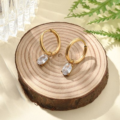 Ion Plating(IP) 304 Stainless Steel Micro Pave Cubic Zirconia Hoop Earrings STAS-R004-07G-02-1