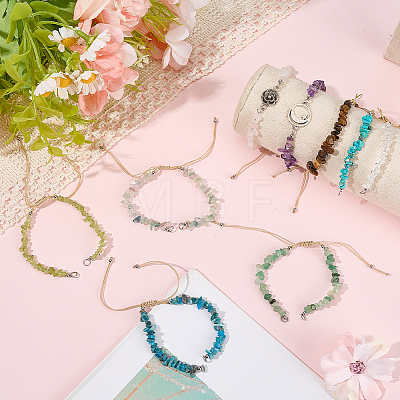 9Pcs 9 Styles Natural Mixed Stone Chip Nylon Braided Beaded Bracelet Making AJEW-BM0001-55-1