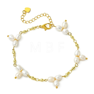 Natural Cultured Freshwater Pearl & Brass Charm Bracelets for Women BJEW-JB14108-1