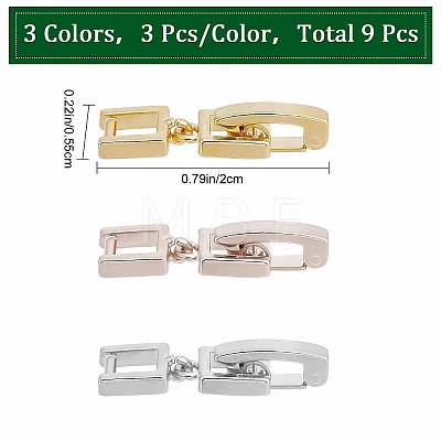 9Pcs 3 Colors Brass Fold Over Clasps KK-SC0003-13-1