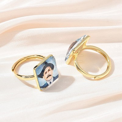 Brass Epoxy Cuff Open Rings for Women RJEW-K264-17G-1