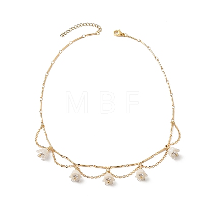 Shell Pearl & Acrylic Flower Bib Pendant Necklaces X1-NJEW-TA00169-1