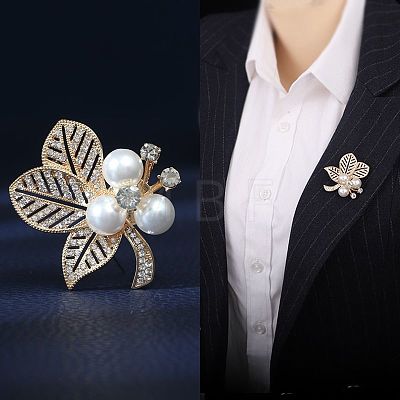 Leaf Alloy Imitation Pearl Brooch PW-WG91C7A-01-1