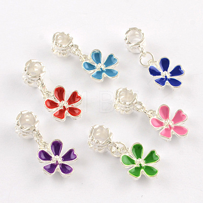 Silver Color Plated Flower Metal Alloy Enamel European Dangle Charms X-ENAM-Q421-28-1