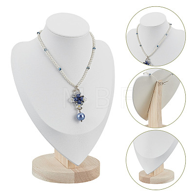 Bust PU Leather & Wooden Necklace Display Stands NDIS-WH0020-02B-01-1
