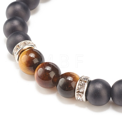Natural Lava Rock & Tiger Eye Braided Bead Bracelet BJEW-TA00115-02-1