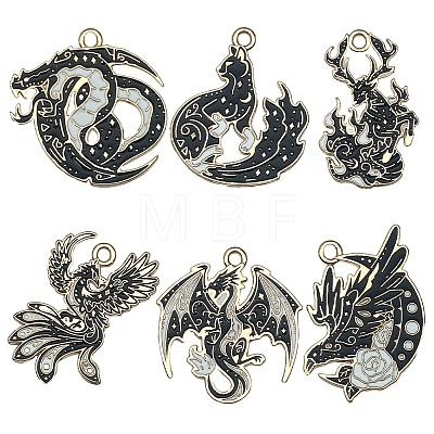 6Pcs 6 Styles Alloy Enamel Pendants ENAM-L054-03KCG-1