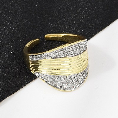 Brass Micro Pave Cubic Zirconia Open Cuff Ring for Women RJEW-F177-03GP-02-1