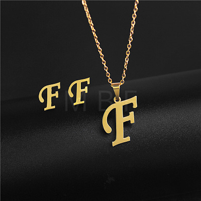 304 Stainless Steel Letter Pendant Necklaces & Stud Earrings Sets WG4BFDA-06-1