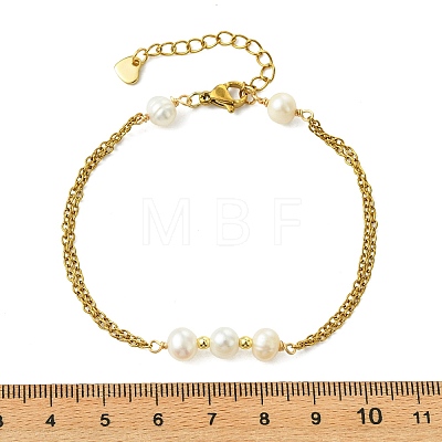 Nuggets Natural Cultured Freshwater Pearl Beads Link Bracelets BJEW-JB14127-1