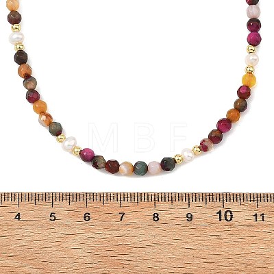 Dyed & Heated Faceted Round Natural Agate and Cultured Freshwater Pearl Beaded Necklaces for Women NJEW-JN06240-01-1