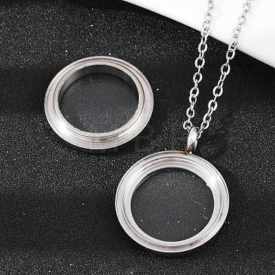 304 Stainless Steel Visible Flat Round Locket Pendant Pet Urn Ashes Necklaces LS-NJEW-S455-08P-1