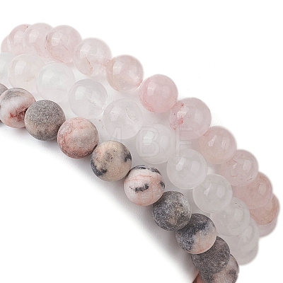 3Pcs 3 Styles Natural Mixed Gemstone Round Beaded Stretch Bracelets Set BJEW-JB10139-04-1