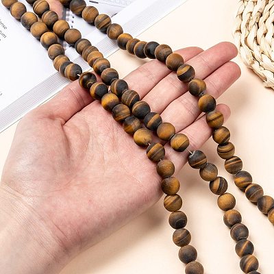 Natural Frosted Tiger Eye Round Bead Strands X-G-M064-10mm-02-1