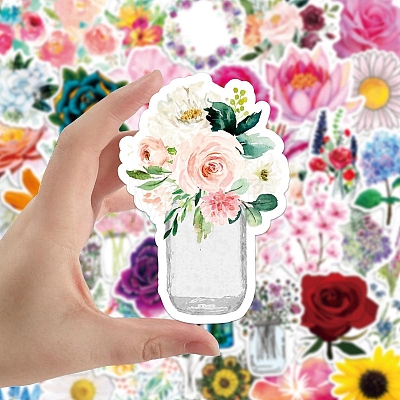 50Pcs Spring PVC Waterproof Self-adhesive Flower Stickers PW-WG68058-01-1