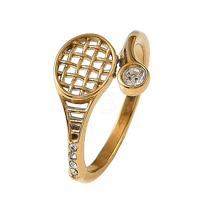 304 Stainless Steel Micro Pave Cubic Zirconia Cuff Open Rings SA-CBA183D-03G-1