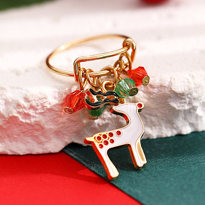 Christmas Adjustable Alloy Rhinestone Enamel Finger Rings FS-WG94CC2-08-1