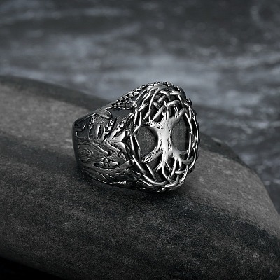 Retro 316 Stainless Steel Tree of Life Finger Rings FIND-PW0020-09B-1