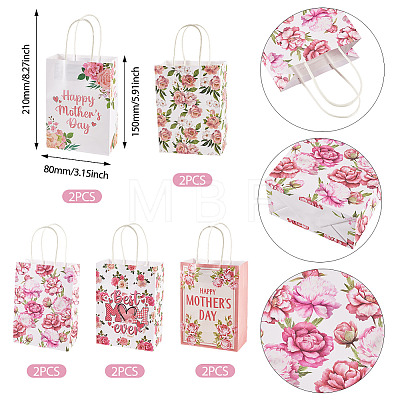 10Pcs 5 Styles Happy Mother's Day Flower Printed Paper Packing Tote Bags CARB-TA0001-19-1