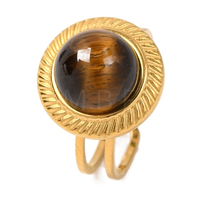 Round Natural Tiger Eye Finger Rings RJEW-Q822-33G-02-1