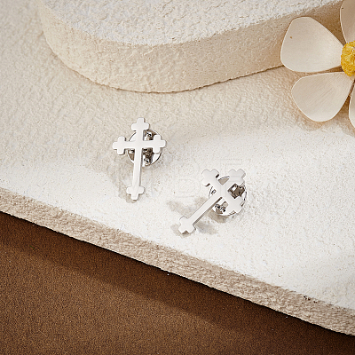 4Pcs Cross Stainless Steel Lapel Pin Back Brooches for Backpack Clothes JEWB-GA0001-53P-1