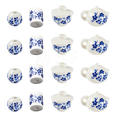 32Pcs 4 Styles Handmade Porcelain Beads PORC-TA0001-78B-1