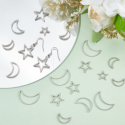 DELORIGIN DIY 304 Stainless Steel Moon & Star Dangle Earrings Making Kit DIY-DR0001-38-1