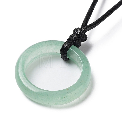 Natural Green Aventurine Ring Pendant Necklace with Waxed Cords NJEW-R262-01A-09-1