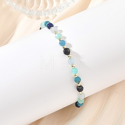 Natural White Jade & Amazonite & Apatite & Lapis Lazuli Round Beaded Necklaces and Bracelet Set SJEW-JS01382-1
