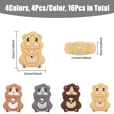CHGCRAFT 16Pcs 4 Colors Squirrel Food Grade Eco-Friendly Silicone Beads SIL-CA0003-02-1