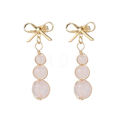 Natural Mixed Stone Bowknot with Round Dangle Stud Earrings EJEW-JE06780-1