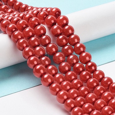 Baking Painted Pearlized Glass Pearl Round Bead Strands HY-XCP0001-13C-1