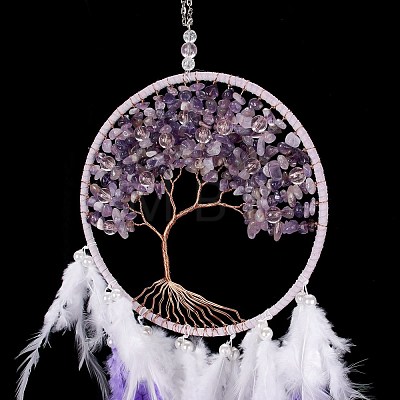 Iron Woven Web/Net with Feather Pendant Decorations AJEW-B017-06-1
