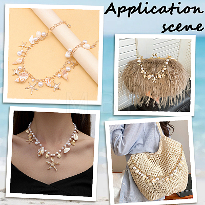 2Pcs Bohemian Starfish Alloy & Natural Shell Tassel Bag Decorative Chains AJEW-BBC0001-13-1