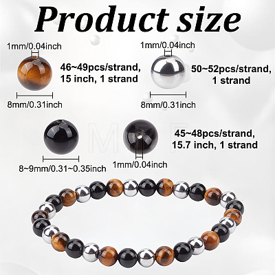 3 Strands 3 Styles Synthetic Non-magnetic Hematite & Natural Obsidian & Tiger Eye Beads Strands G-ME0001-42-1