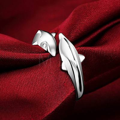 Simple Fashion Style Brass Dolphin Lover Cuff Rings RJEW-EE0002-003P-B-1